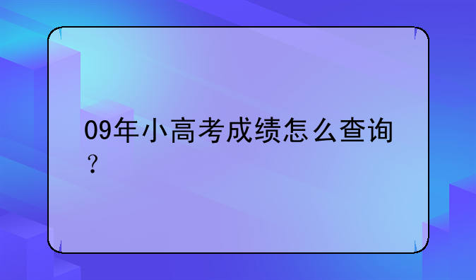 09年小高考成绩怎么查询？